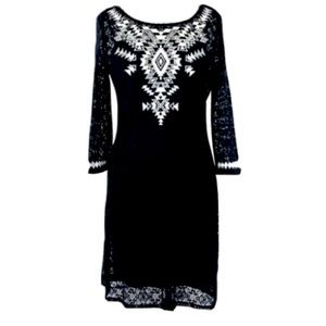 Express Black and White Aztec Embroidered Dress
